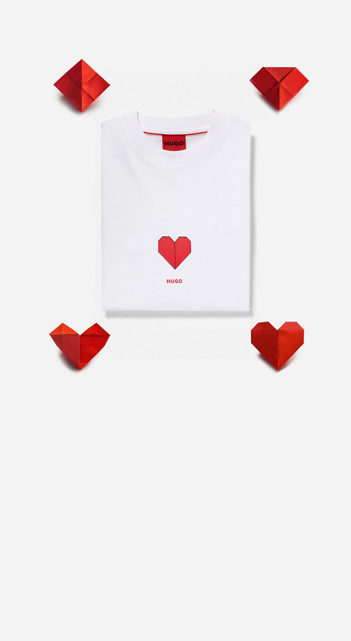 White Tshirt with Red Heart Logo for Women by HUGO