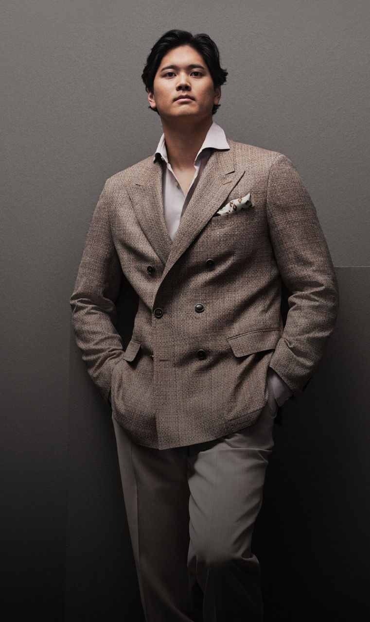 Shohei Ohtani wearing BOSS fall/winter collection for men