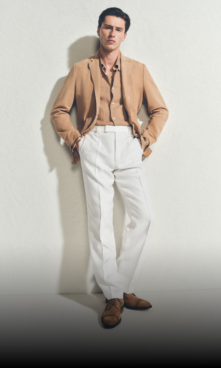 Model wearing timeless luxury outfit by boss 