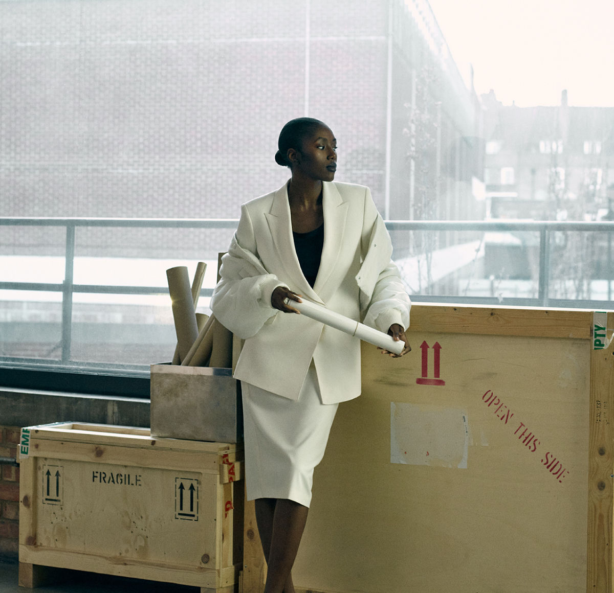 female model wearing a matching set of the HUGO Global Campaign