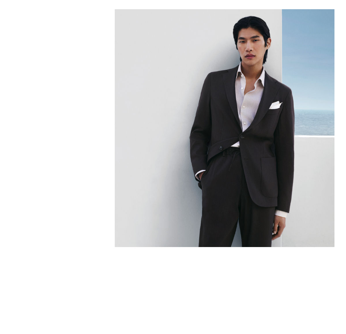 male model in the new BOSS Performance Tech Linen suit