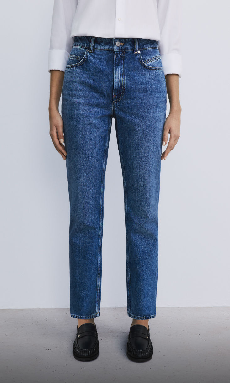 model wearing straight fit denim 