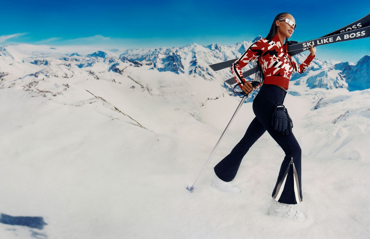Models wearing the new ski collection by BOSS x Perfect moment