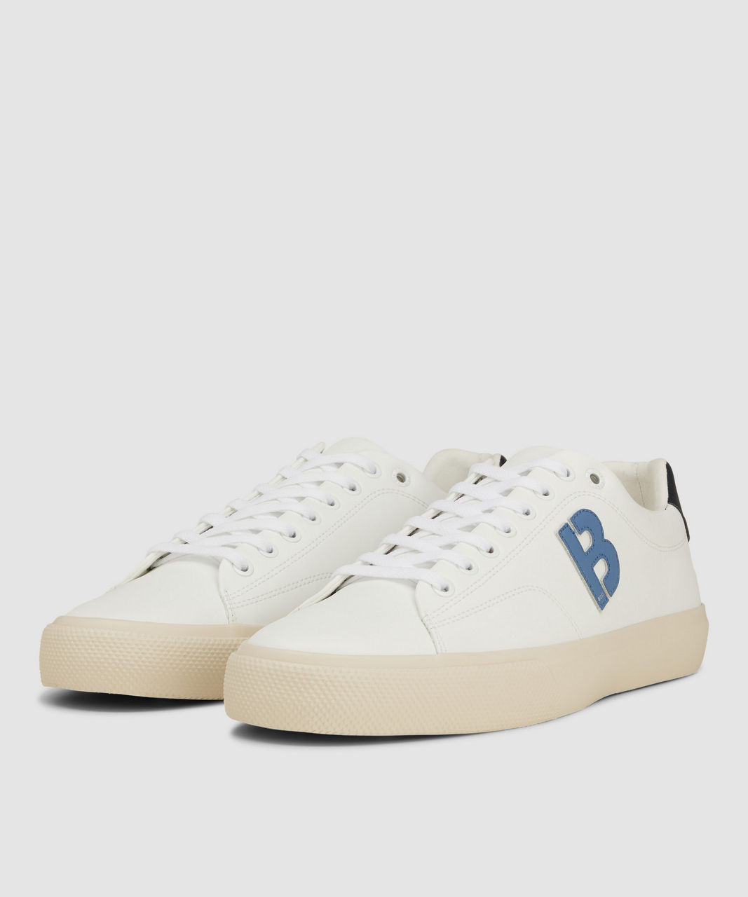 white sneakers with a blue B logo by BOSS 