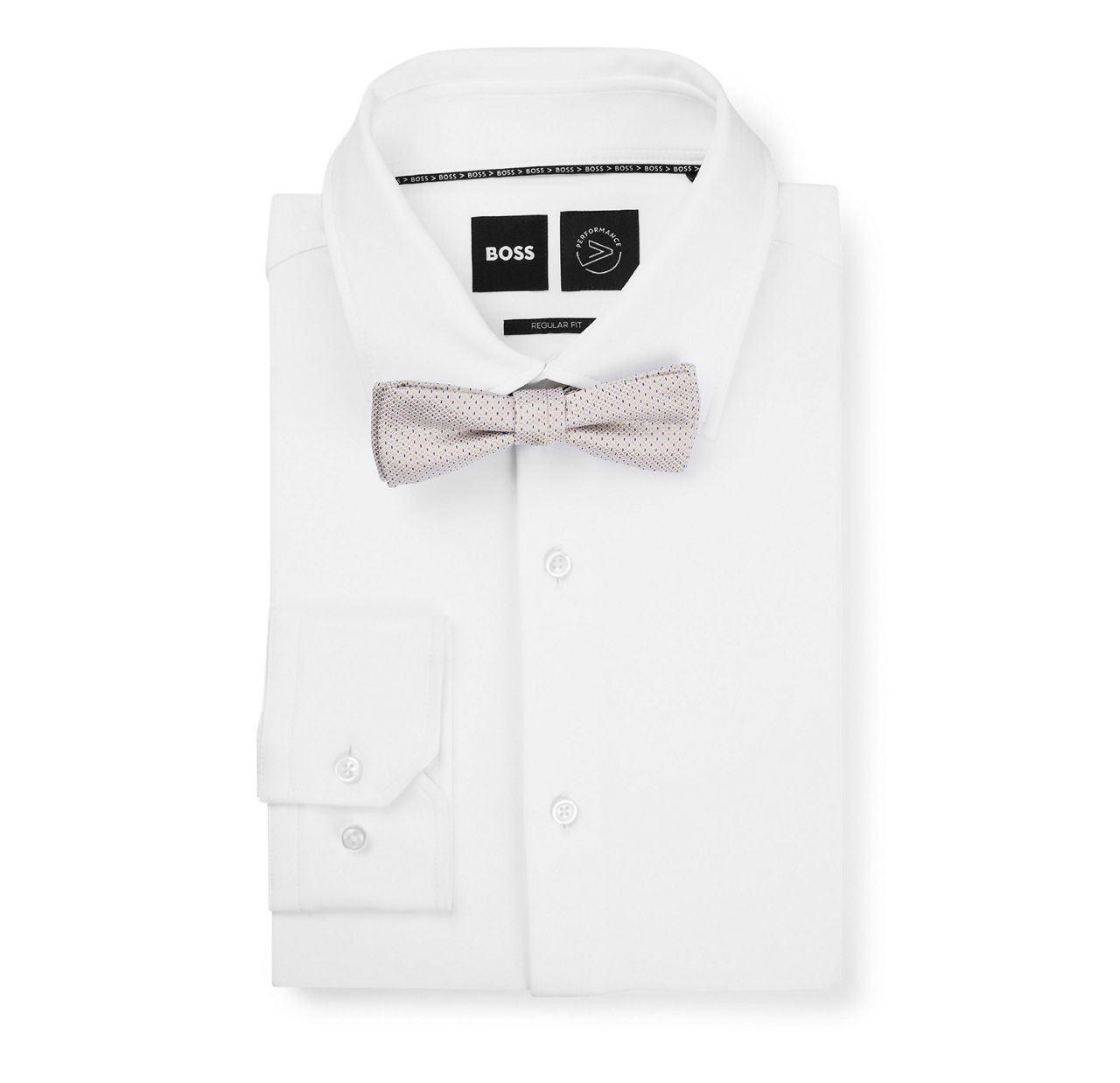 A picture showing BOSS bow ties to accessorize with shirts