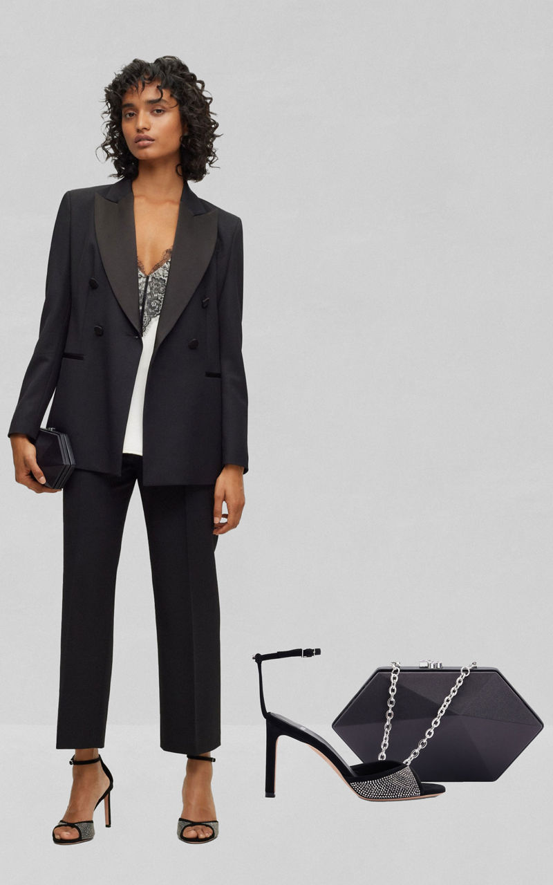 Green leather jacket and black leather skirt for Women