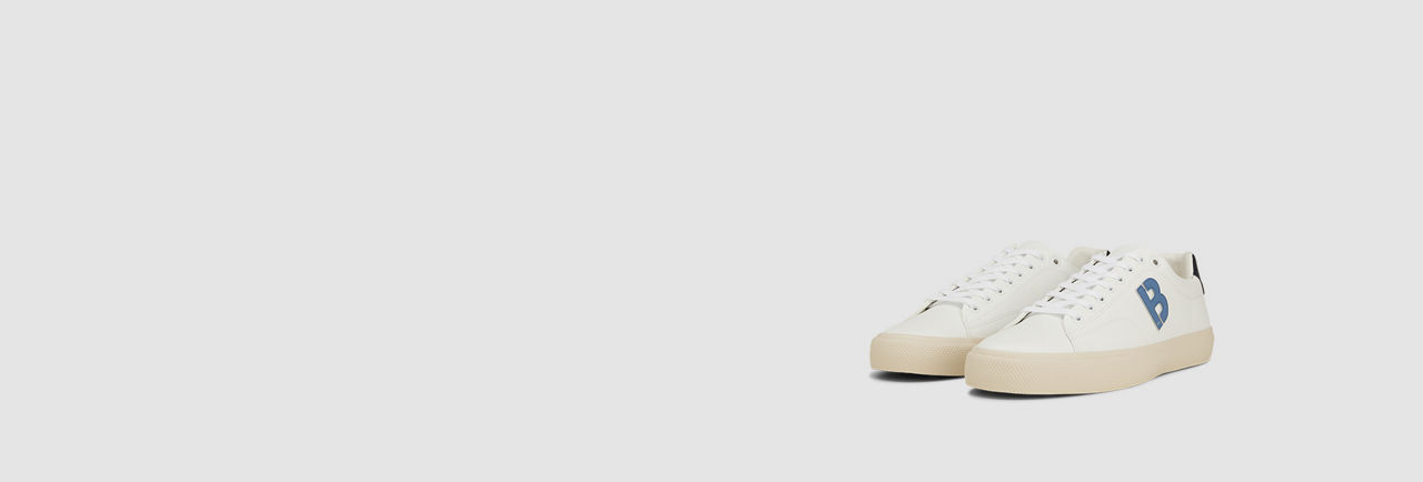 white sneakers with a blue B logo by BOSS 