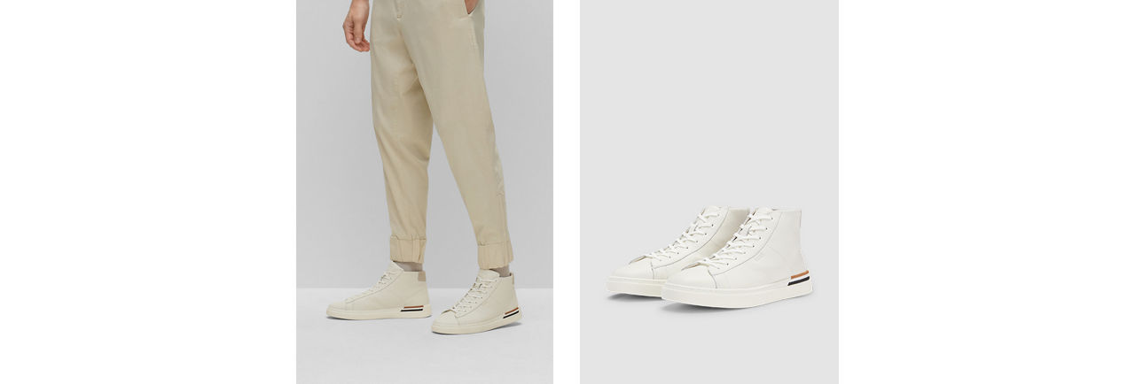 White high trainers with a camel and black detail by BOSS