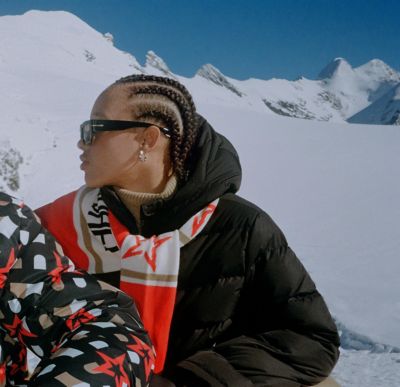 woman wearing BOSS ski collection