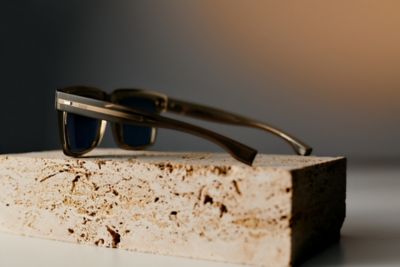 close up image of sunglass showing responsible print 