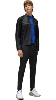 Black jacket trousers and shoes with red T-shirt for men by BOSS  