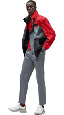 Black jacket trousers and shoes with red T-shirt for men by BOSS  