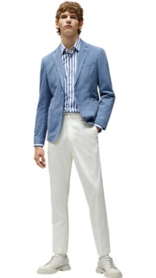 Black jacket trousers and shoes with red T-shirt for men by BOSS  