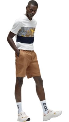 Black jacket trousers and shoes with red T-shirt for men by BOSS  