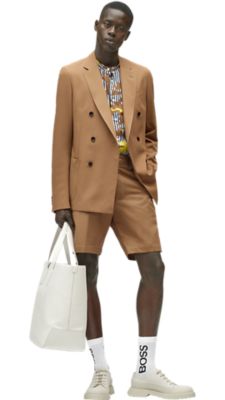 Black suit jacket and trousers with red sweater for men by BOSS 