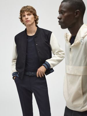 Black leather jacket, sweater, trousers and shoes for men by BOSS 