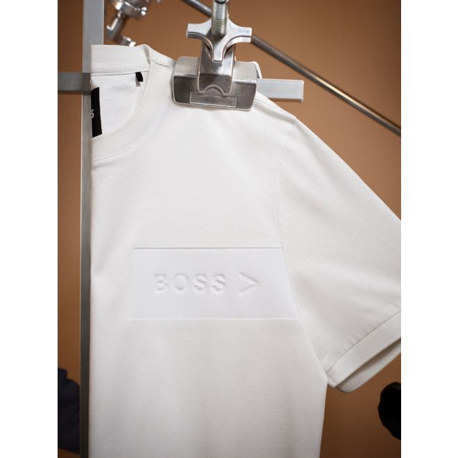 close up Image of white BOSS performance t-shirt