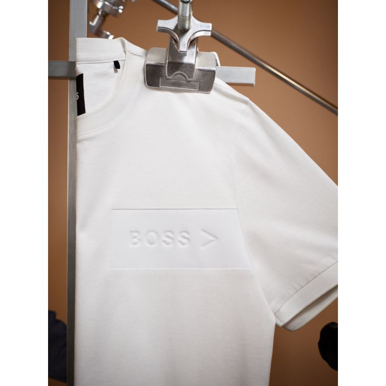 close up Image of white BOSS performance t-shirt