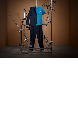 Laydown Image of  blue dressletic suit and light blue t-shirt 