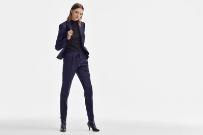 blue slacks black shoes