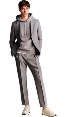 silver extra slim fit suit jacket and a matching extra slim fit silver trouser with a silver hooded sweatshirt for men by BOSS