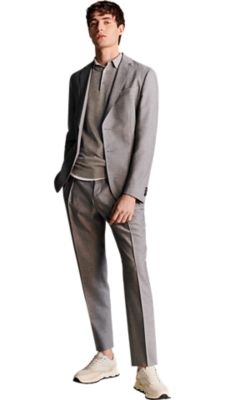 silver extra slim fit suit jacket and a matching extra slim fit silver trouser with a knitted poloshirt in silver for men by BOSS