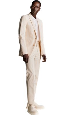 open white extra slim fit suit with a white longsleeved shirt underneath for men by BOSS 