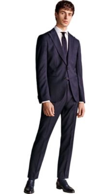 dark blue slim fit suit with a white slim fit shirt and a dark blue tie for men by BOSS