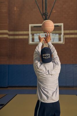 Black leather jacket, sweater, trousers and shoes for men by BOSS 