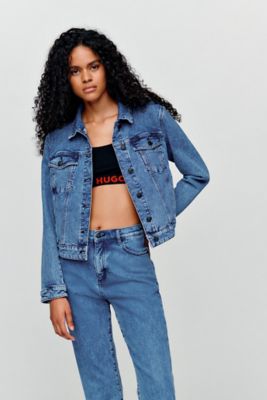 Female model is wearing full denim look