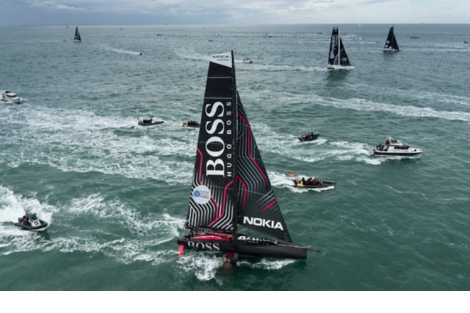 HUGO BOSS sailing boat on the Transat Jacque Vabre race