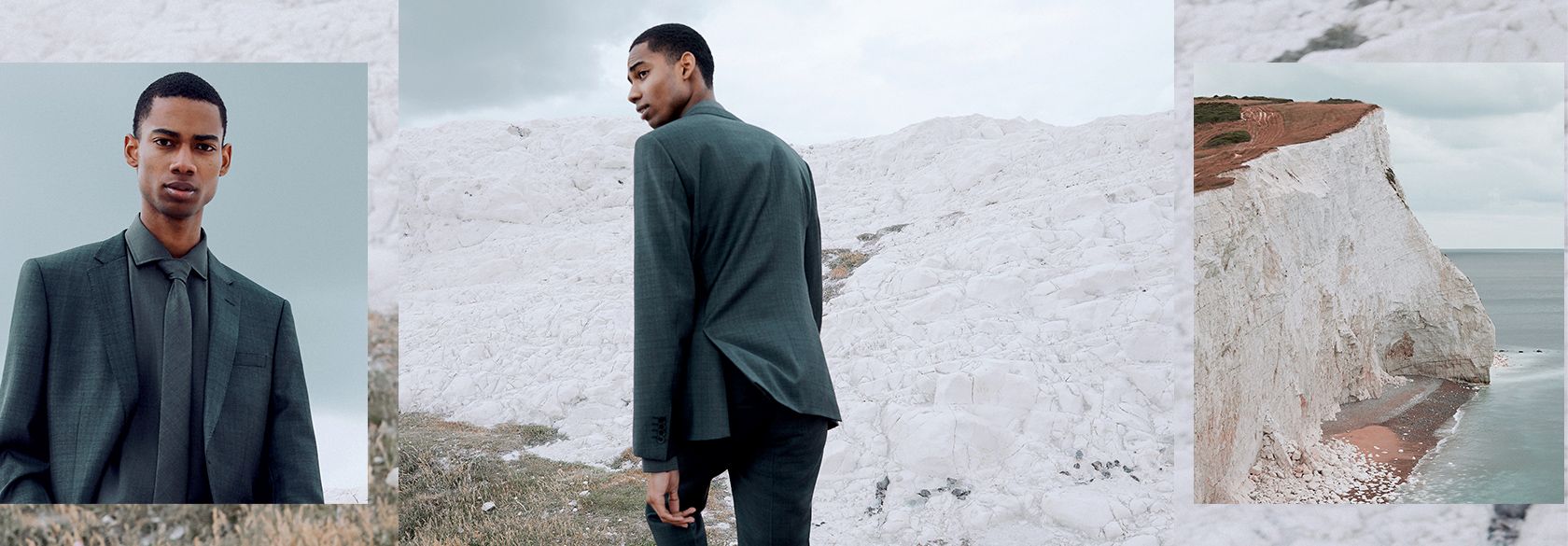 man draagt een grijs pak van traceerbare wol van BOSS