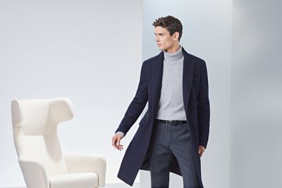 Wool grey pullover and dark blue coat by BOSS