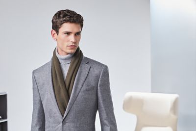 Wool great coat and wool green scarf by BOSS