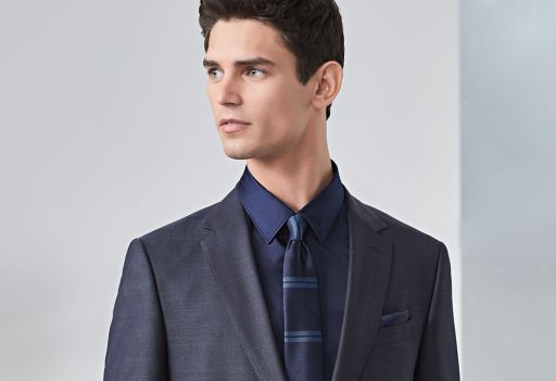 Dark blue silk shirt and tie by BOSS