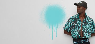 BOSS Limited Edition Graffiti collection graffiti printed black and blue polo