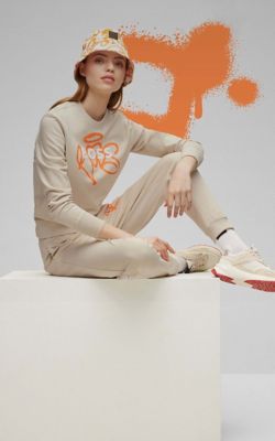 BOSS Limited Edition Graffiti collection graffiti printed beige and orange sweater