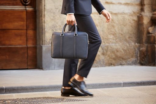 Hugo boss signature embossed new arrivals leather single zip briefcase