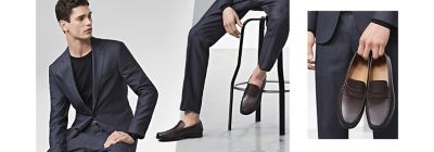 casual shoes on suit