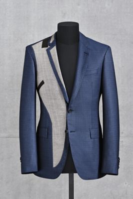 Tailoring process of the blue BOSS Full Canvas suit: Half-finished suit jacket